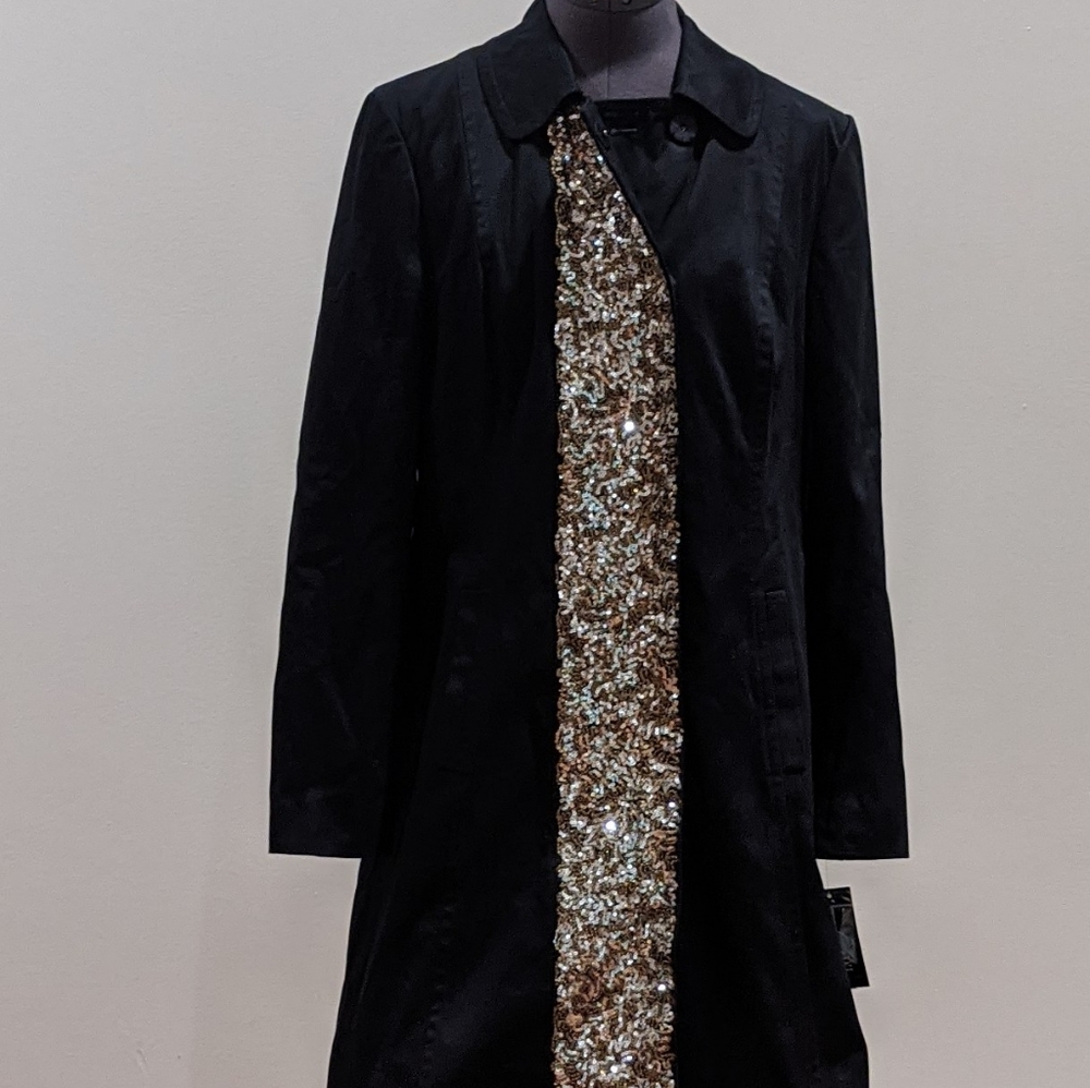 INC Black Sequins Embellished Trench Coat